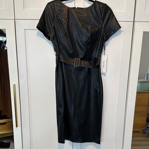 Calvin Klein Black Faux Leather Midi Dress